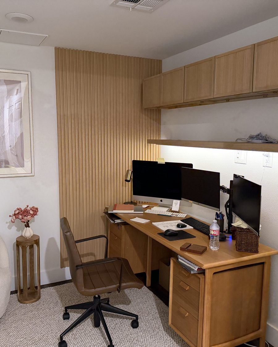 Accent wall + shelf lighting, after